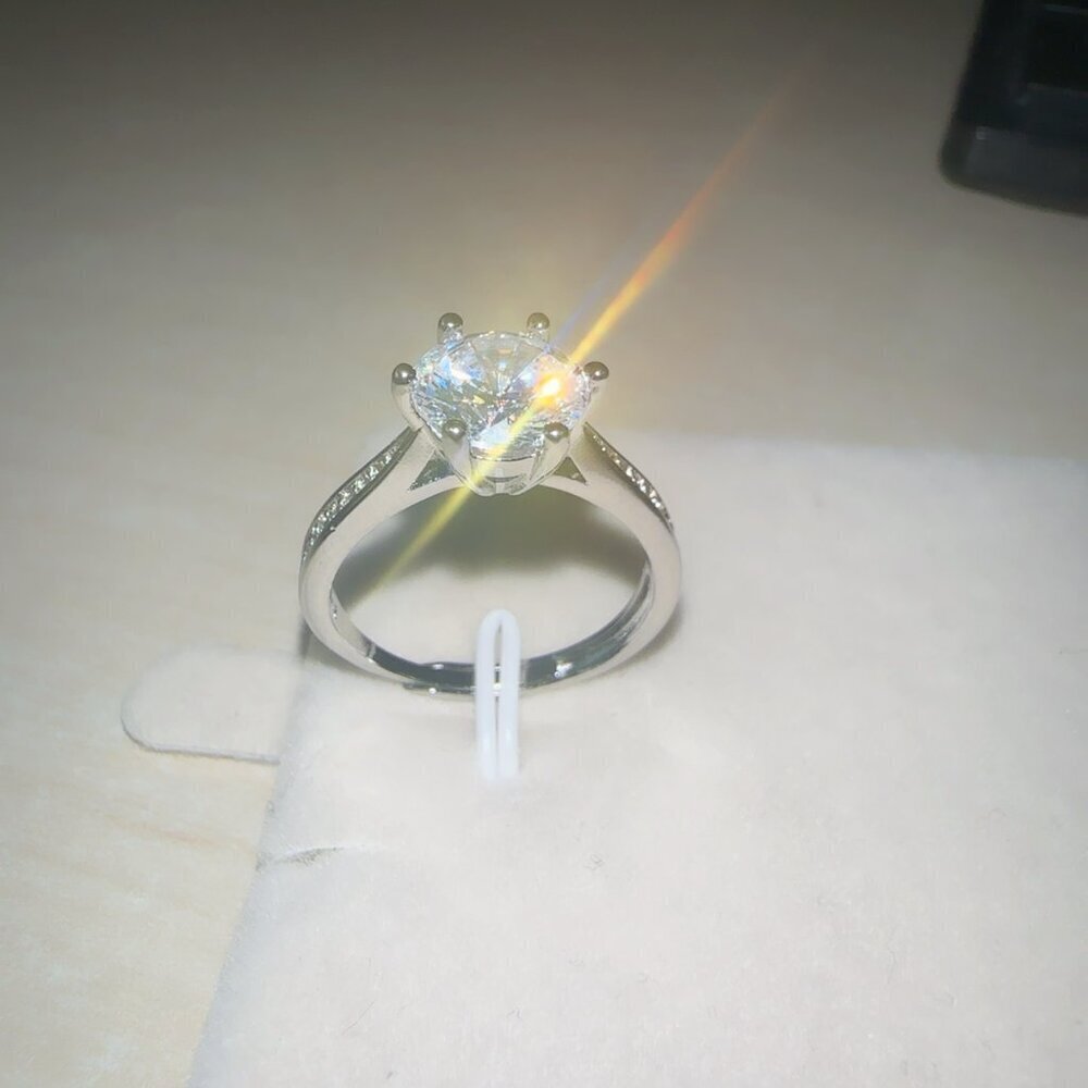 Silver Wedding Ring Diamond Simulant Adjustable Size - Picture 11 of 11